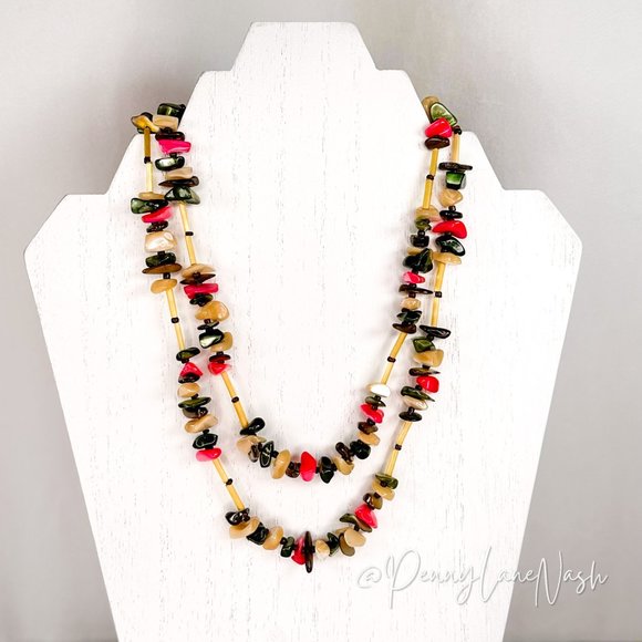 Vintage Jewelry - Vintage Double Strand Rocky Beaded Necklace